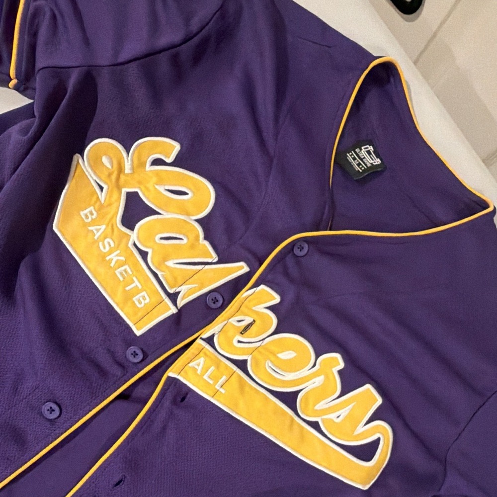 Ultra GAME Los Angeles Lakers NBA Button-Up Jersey Shirt M Purple/Gold